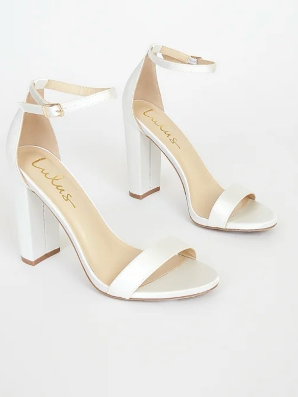 Lulus Cream Ankle-Strap Block Heel Sandals - Picture 6 of 7